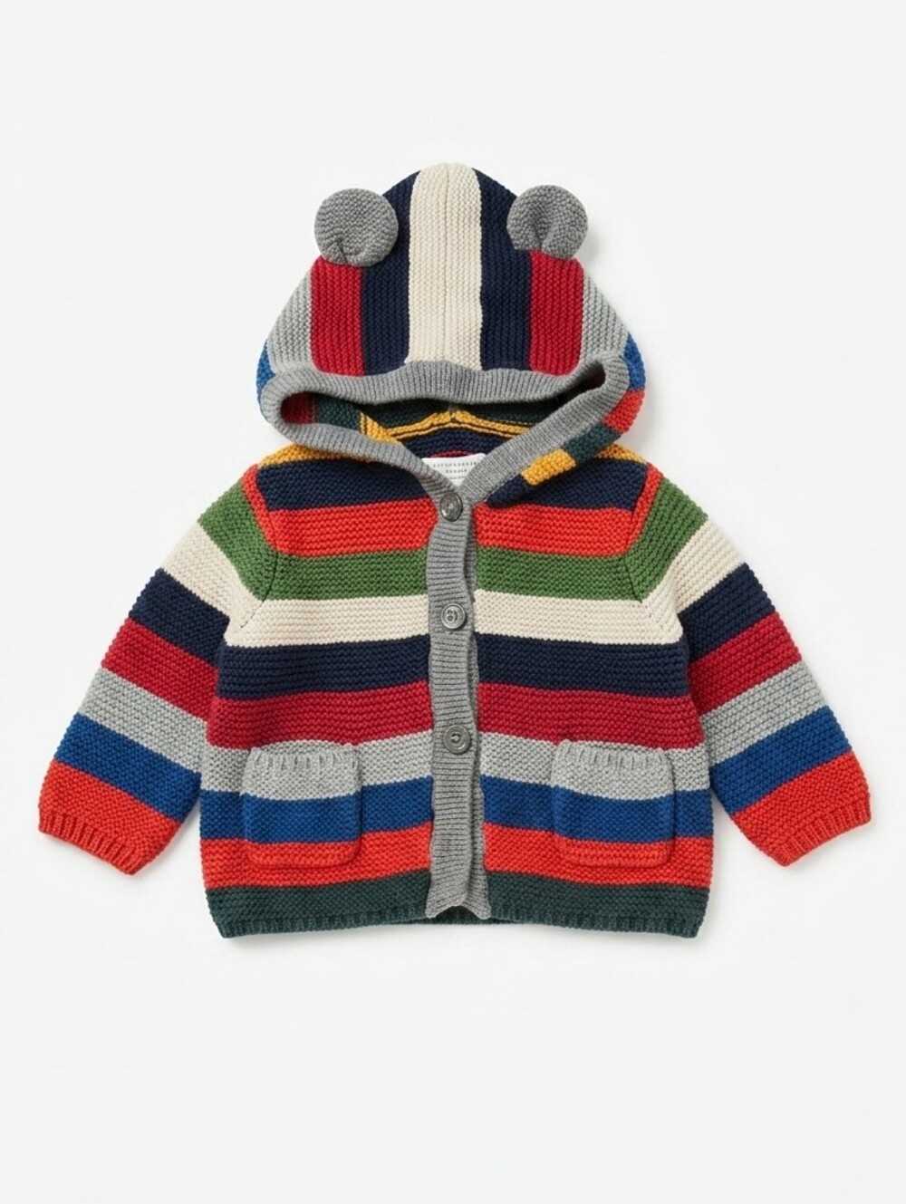 BabyGap Brannan Bear Garter Stripe Knit Hooded Cardigan Sweater Size 0-3 Months